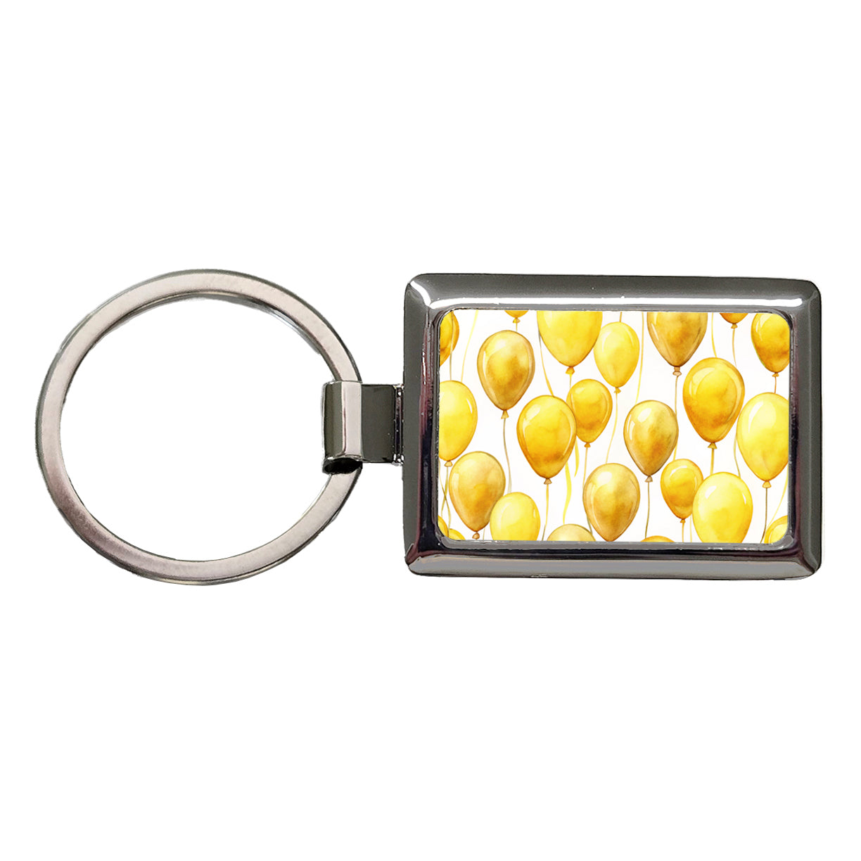 Yellow Balloons Watercolor Rectangle Metal Keychain