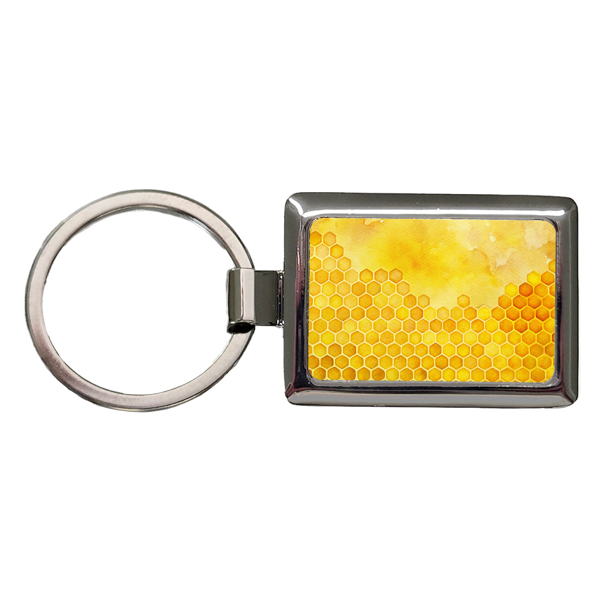Yellow Honeycomb Background Watercolor Rectangle Metal Keychain