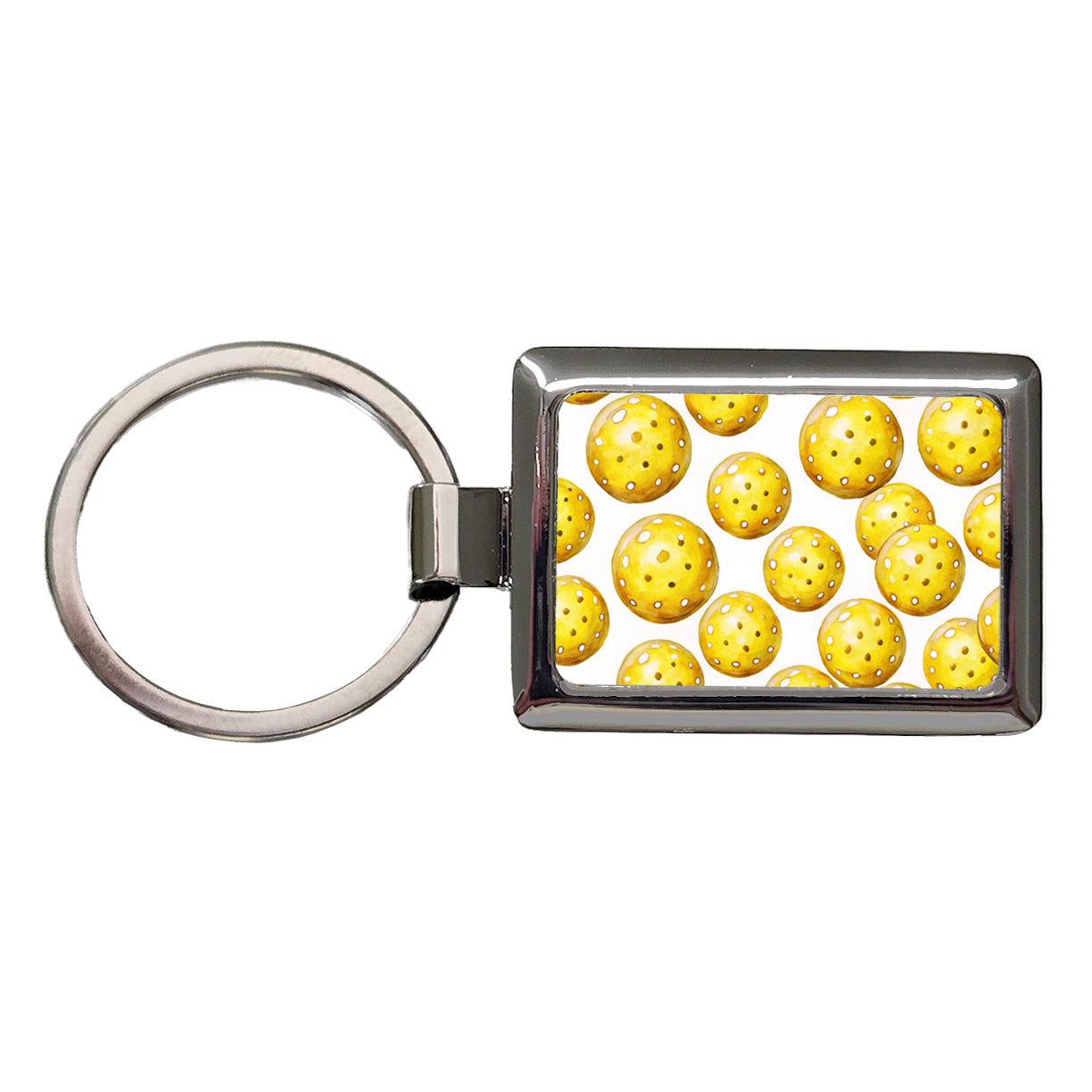 Yellow Pickleballs Watercolor Rectangle Metal Keychain