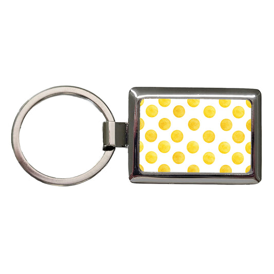 Yellow Polka Dots White Background Rectangle Metal Keychain