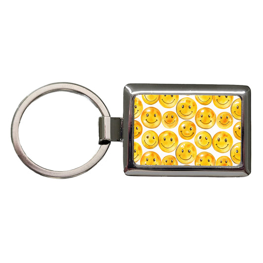 Yellow Smile Faces Watercolor Rectangle Metal Keychain