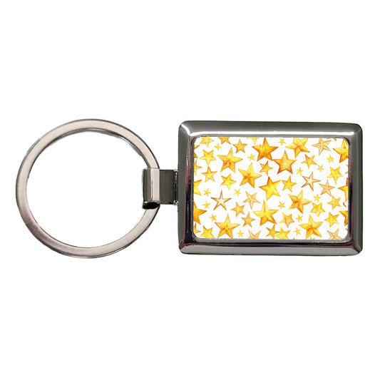Yellow Stars Watercolor Rectangle Metal Keychain