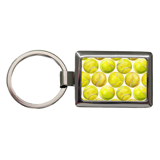 Yellow Tennis Balls Watercolor Rectangle Metal Keychain