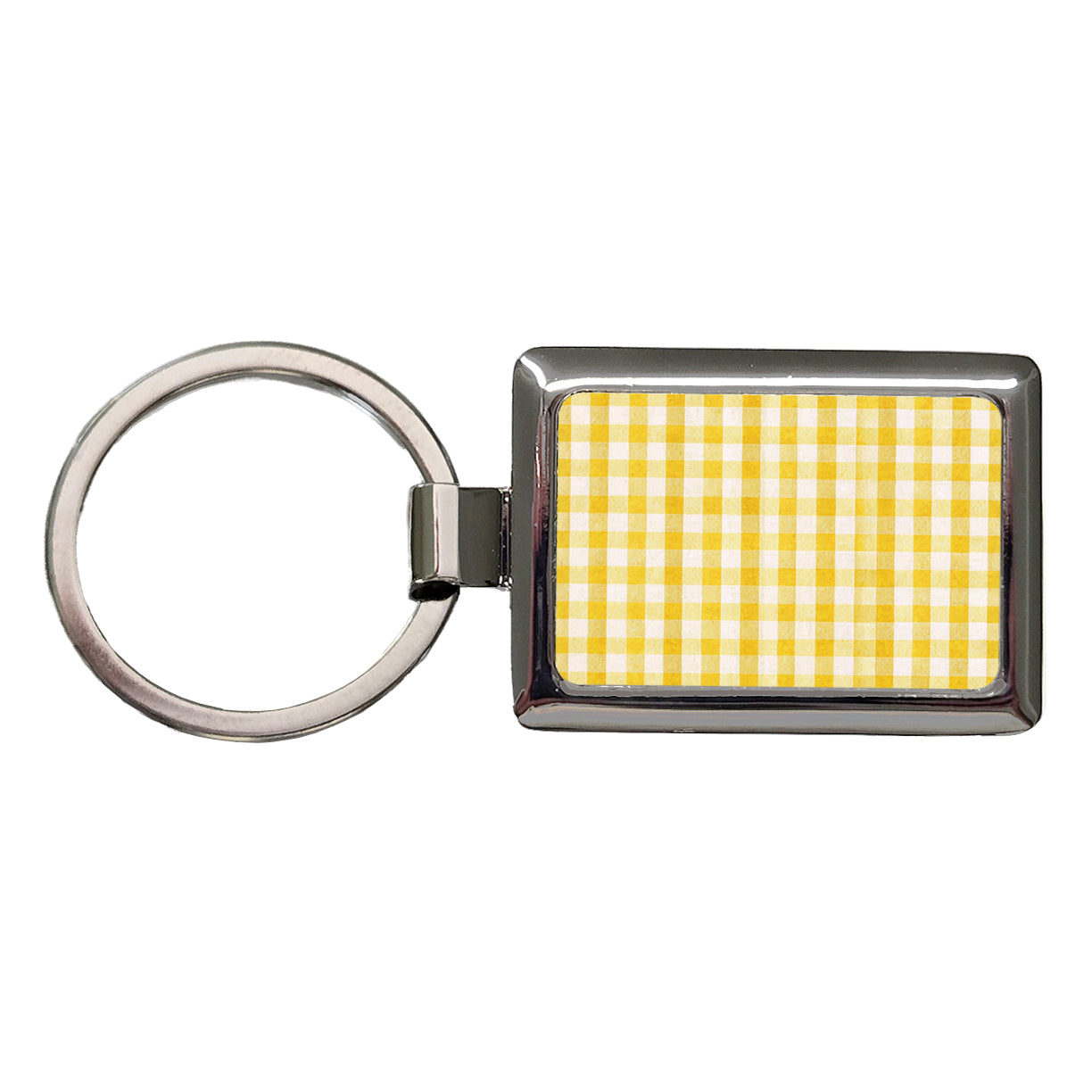 Yellow White Gingham Watercolor Rectangle Metal Keychain