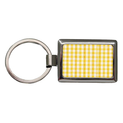 Yellow White Gingham Watercolor Rectangle Metal Keychain