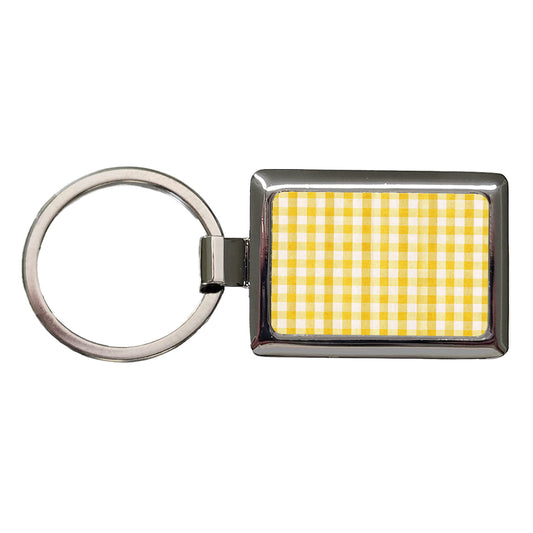 Yellow White Gingham Watercolor Rectangle Metal Keychain