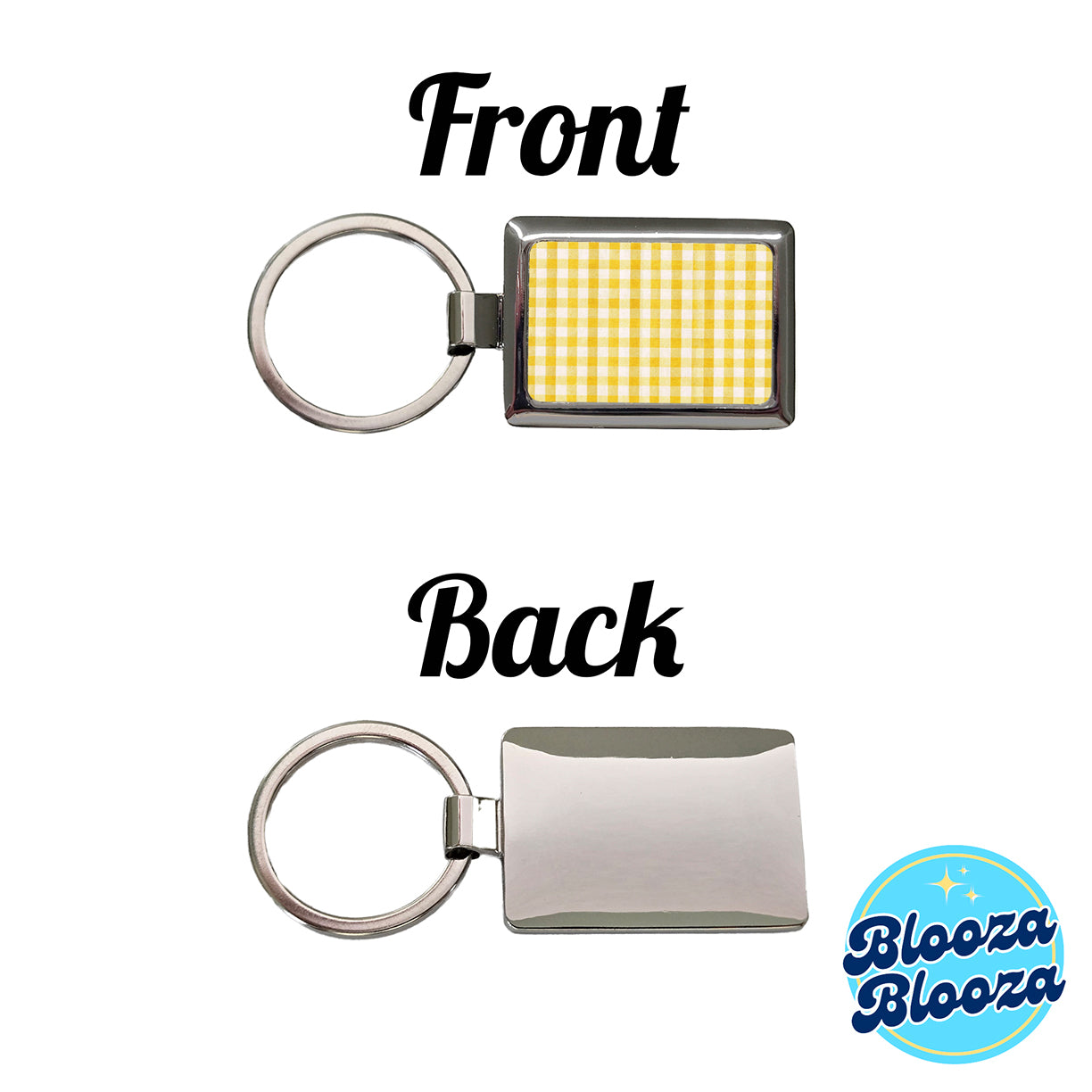 Yellow White Gingham Watercolor Rectangle Metal Keychain