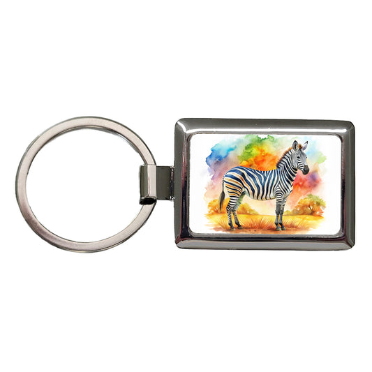 Zebra African Plain Watercolor Design Rectangle Metal Keychain