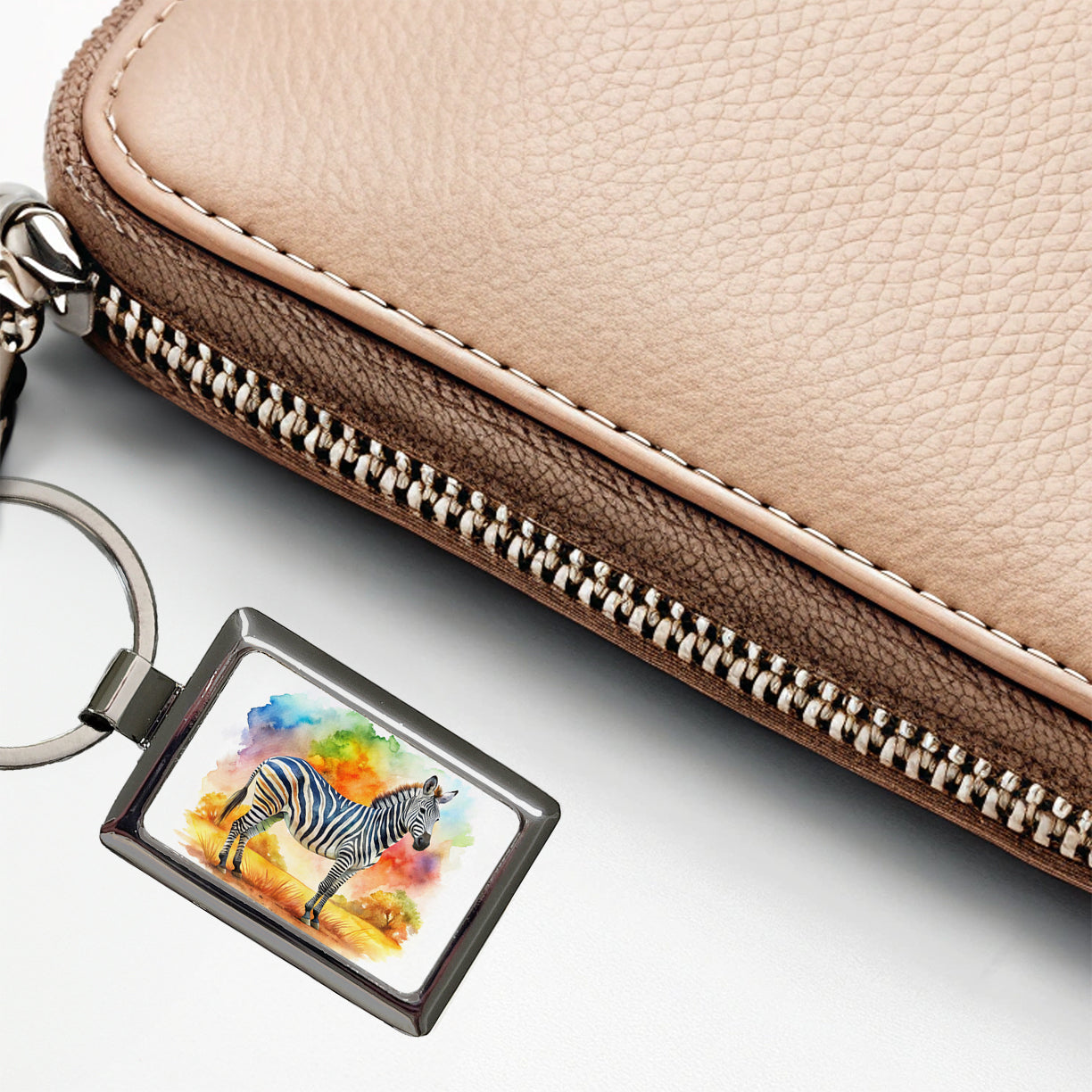 Zebra African Plain Watercolor Design Rectangle Metal Keychain