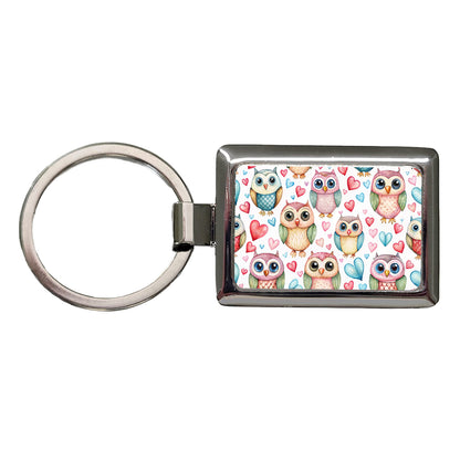 Adorable Owls And Hearts Rectangle Metal Keychain