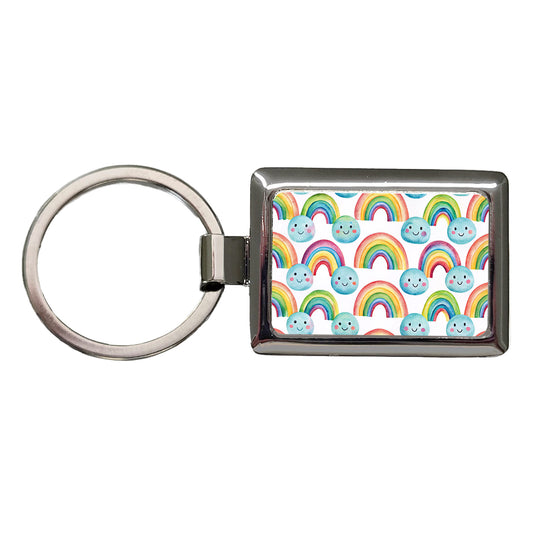 Adorable Smiling Rainbows Clouds Rectangle Metal Keychain