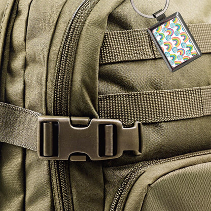 Adorable Smiling Rainbows Clouds Rectangle Metal Keychain
