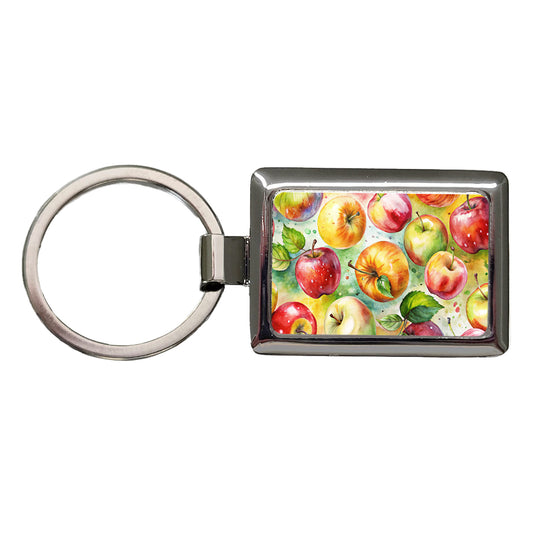 Apples Fruit Watercolor Rectangle Metal Keychain
