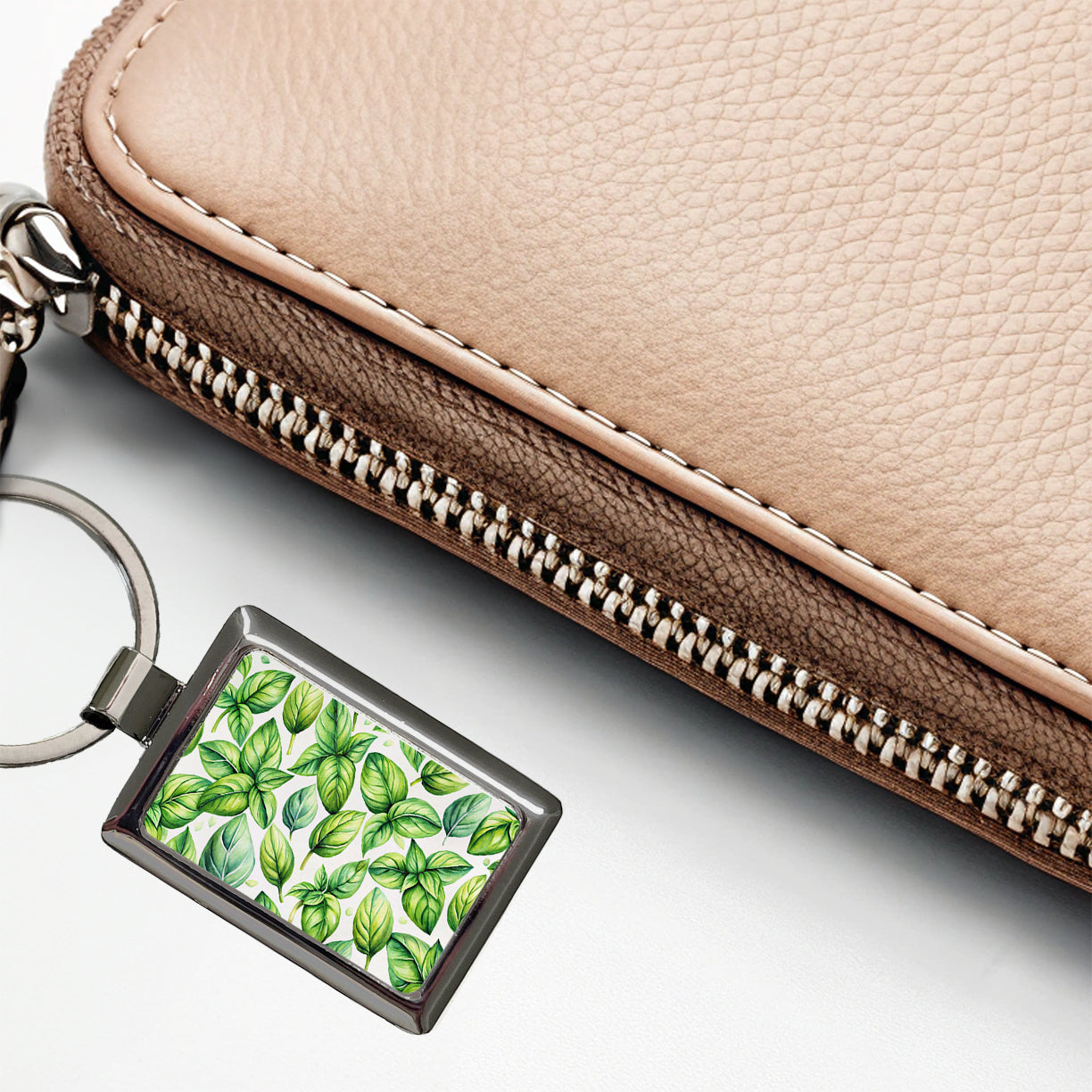 Basil Herbs Watercolor Rectangle Metal Keychain
