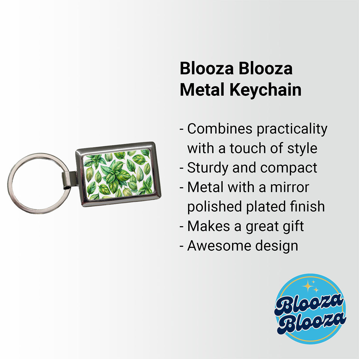 Basil Leaves Watercolor Rectangle Metal Keychain