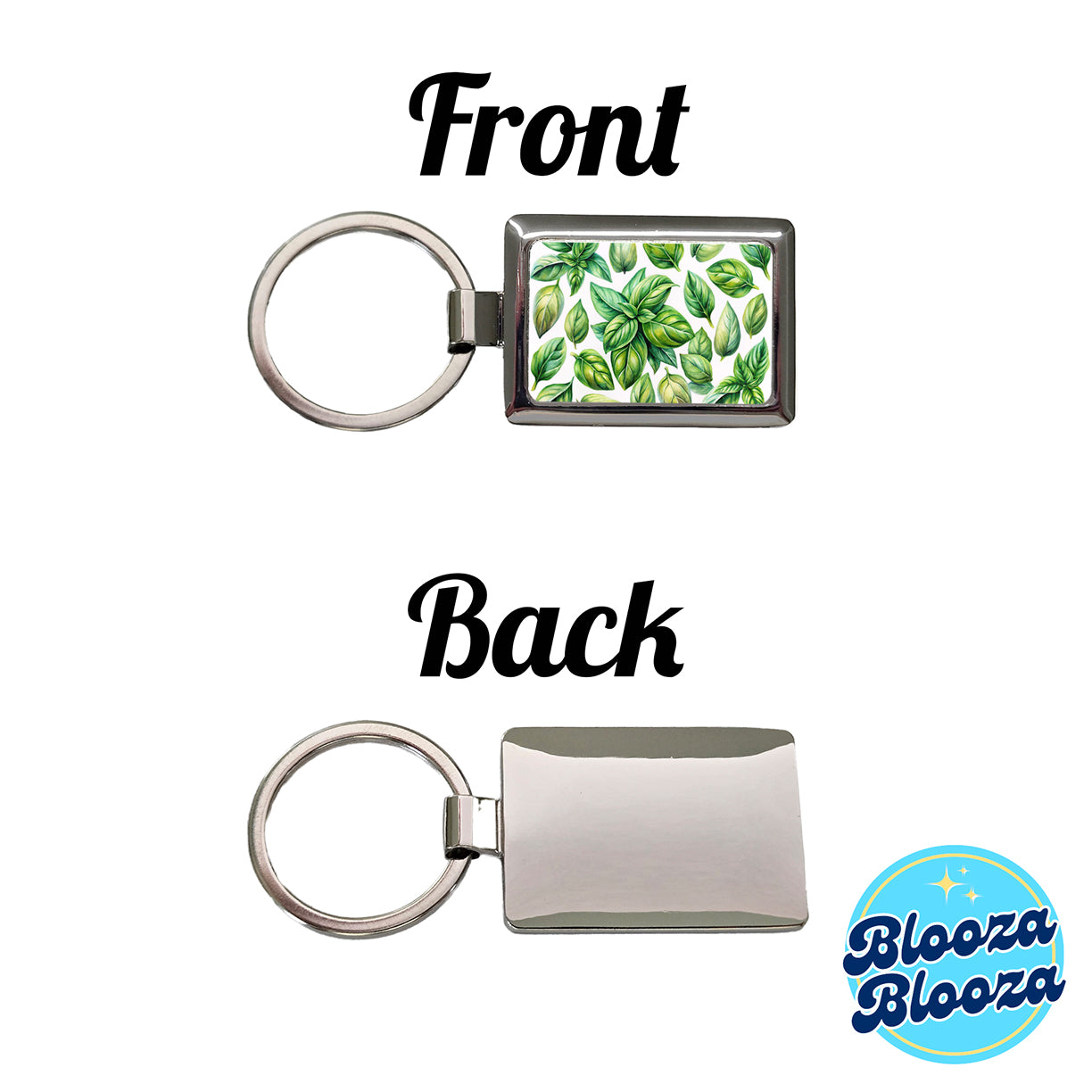 Basil Leaves Watercolor Rectangle Metal Keychain