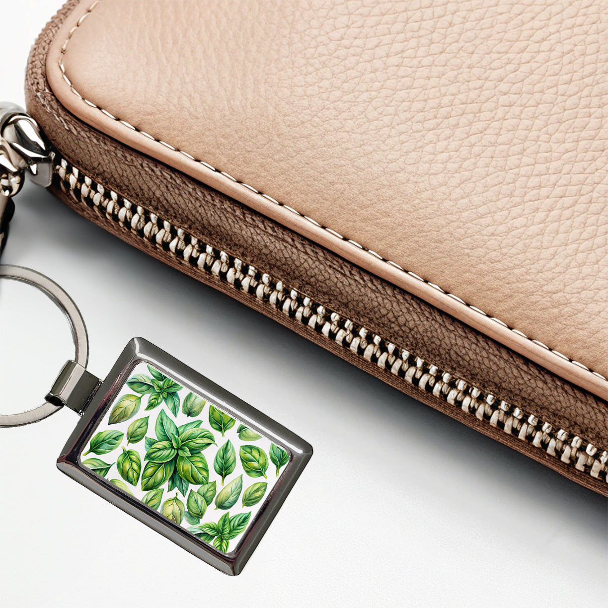 Basil Leaves Watercolor Rectangle Metal Keychain