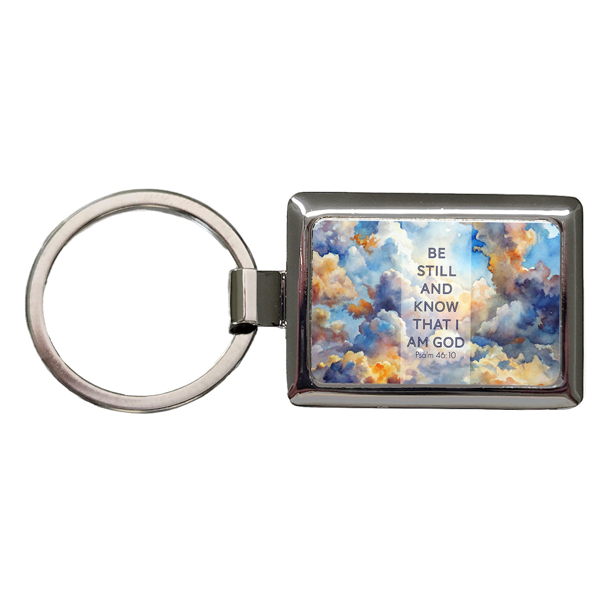 Be Still Know That I Am God Clouds Heavens Psalm Christian Inspirational Rectangle Metal Keychain