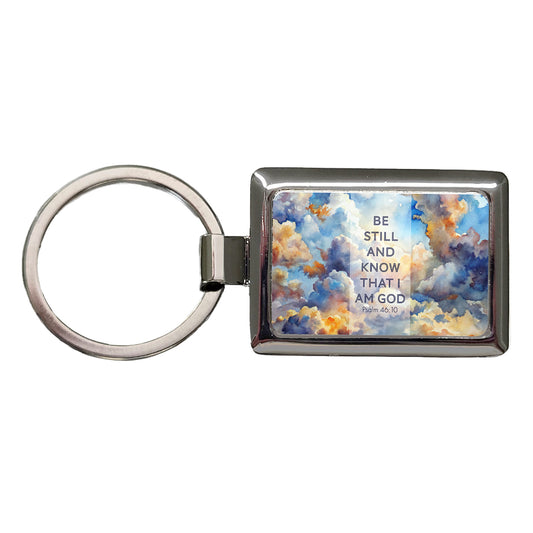 Be Still Know That I Am God Clouds Heavens Psalm Christian Inspirational Rectangle Metal Keychain