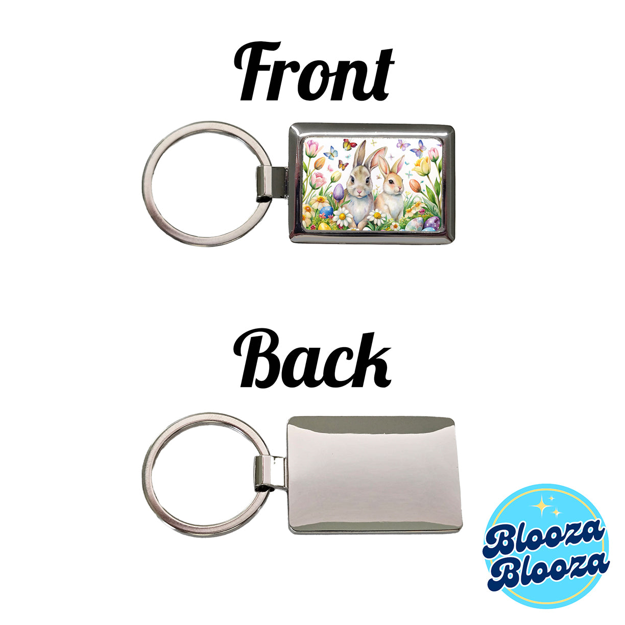 Beautiful Easter Bunnies Rabbits Eggs Flowers Rectangle Metal Keychain