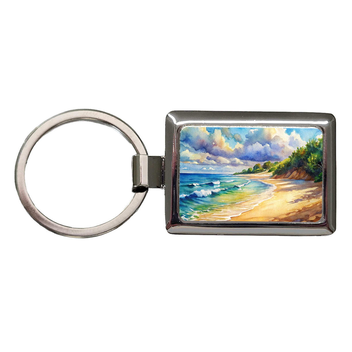 Beautiful Sandy Beach Watercolor Rectangle Metal Keychain