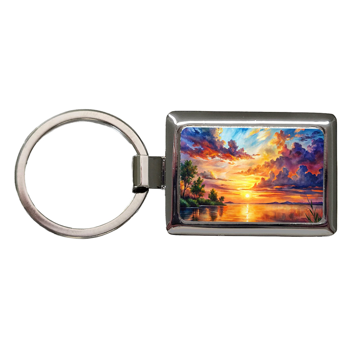 Beautiful Sunset Watercolor Rectangle Metal Keychain