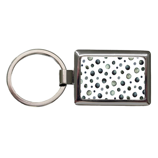 Black Polka Dots Fun White Background Rectangle Metal Keychain