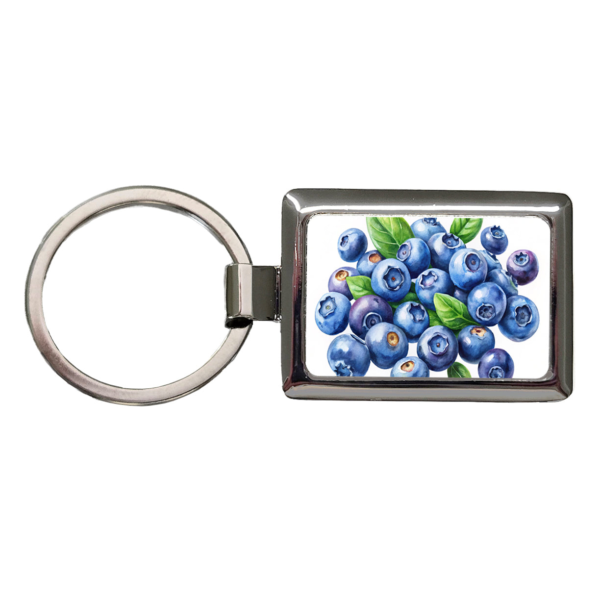Blueberries Fruit Watercolor Rectangle Metal Keychain