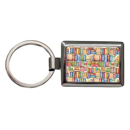 Books Library Reader Reading Rectangle Metal Keychain