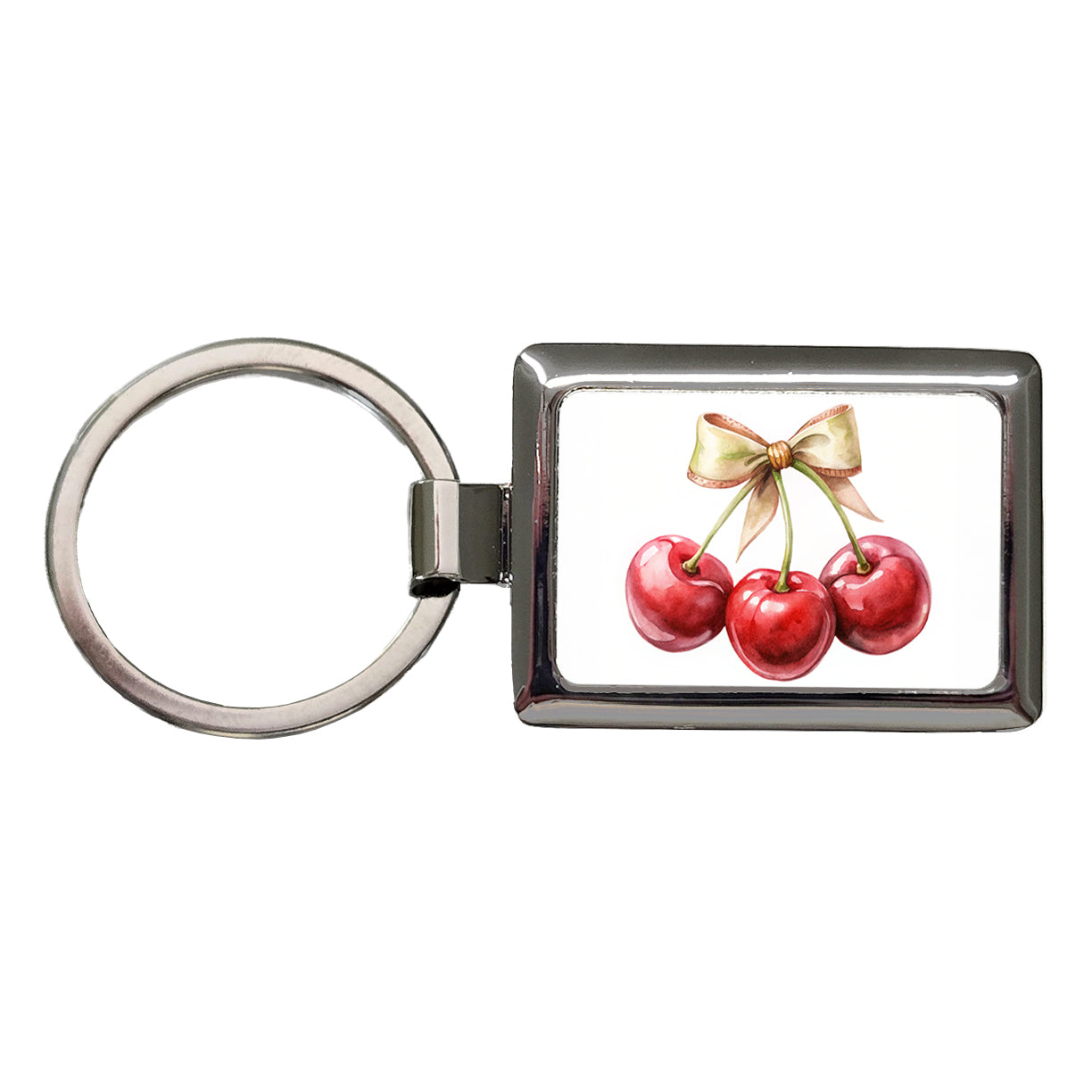 Bow Tied Around Cherries Coquette Rectangle Metal Keychain