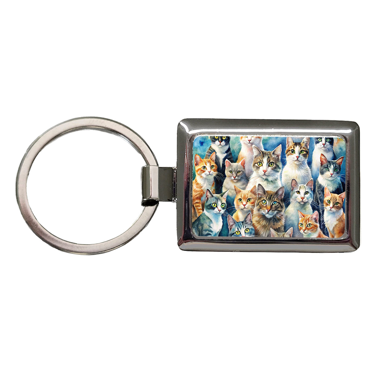 Bunch Of Cats Watercolor Rectangle Metal Keychain