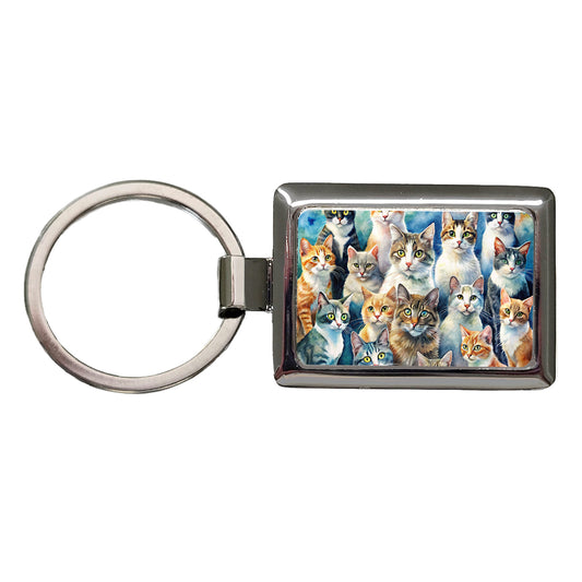 Bunch Of Cats Watercolor Rectangle Metal Keychain