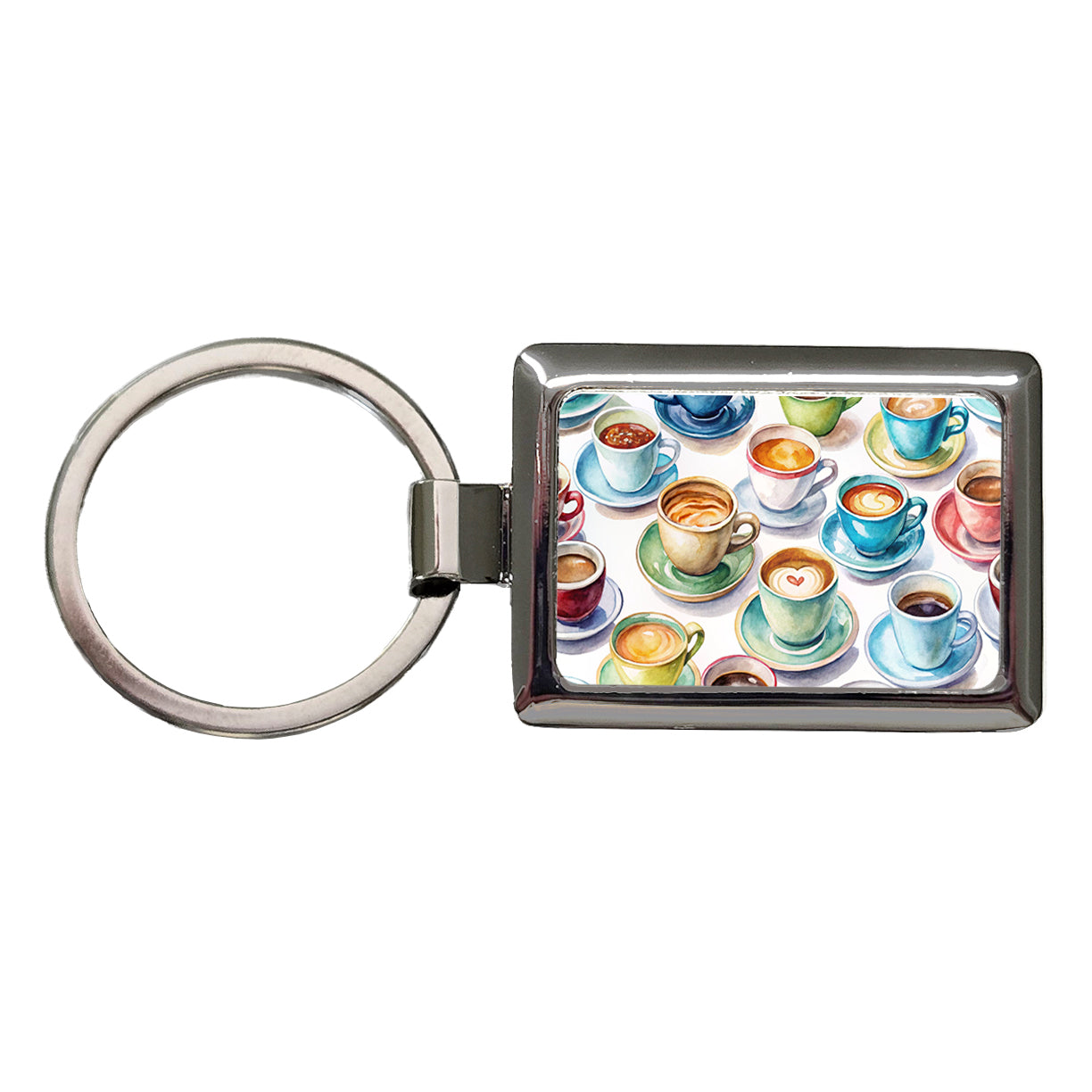 Bunch Of Coffee Cups Rectangle Metal Keychain