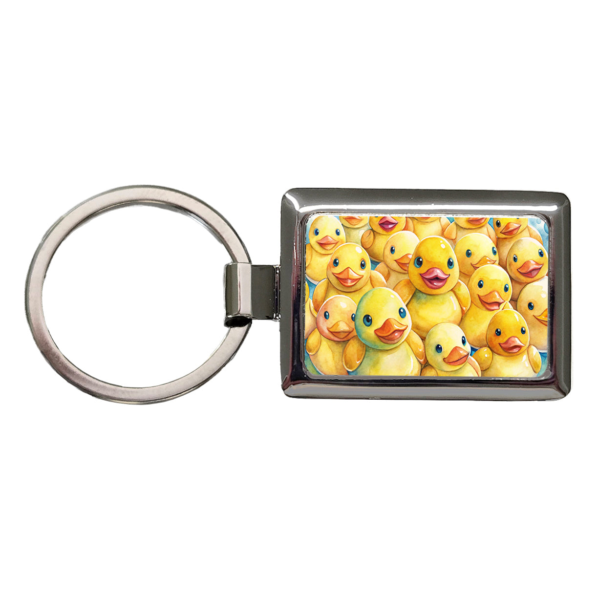 Bunch Of Cute Overlapping Rubber Ducks Rectangle Metal Keychain