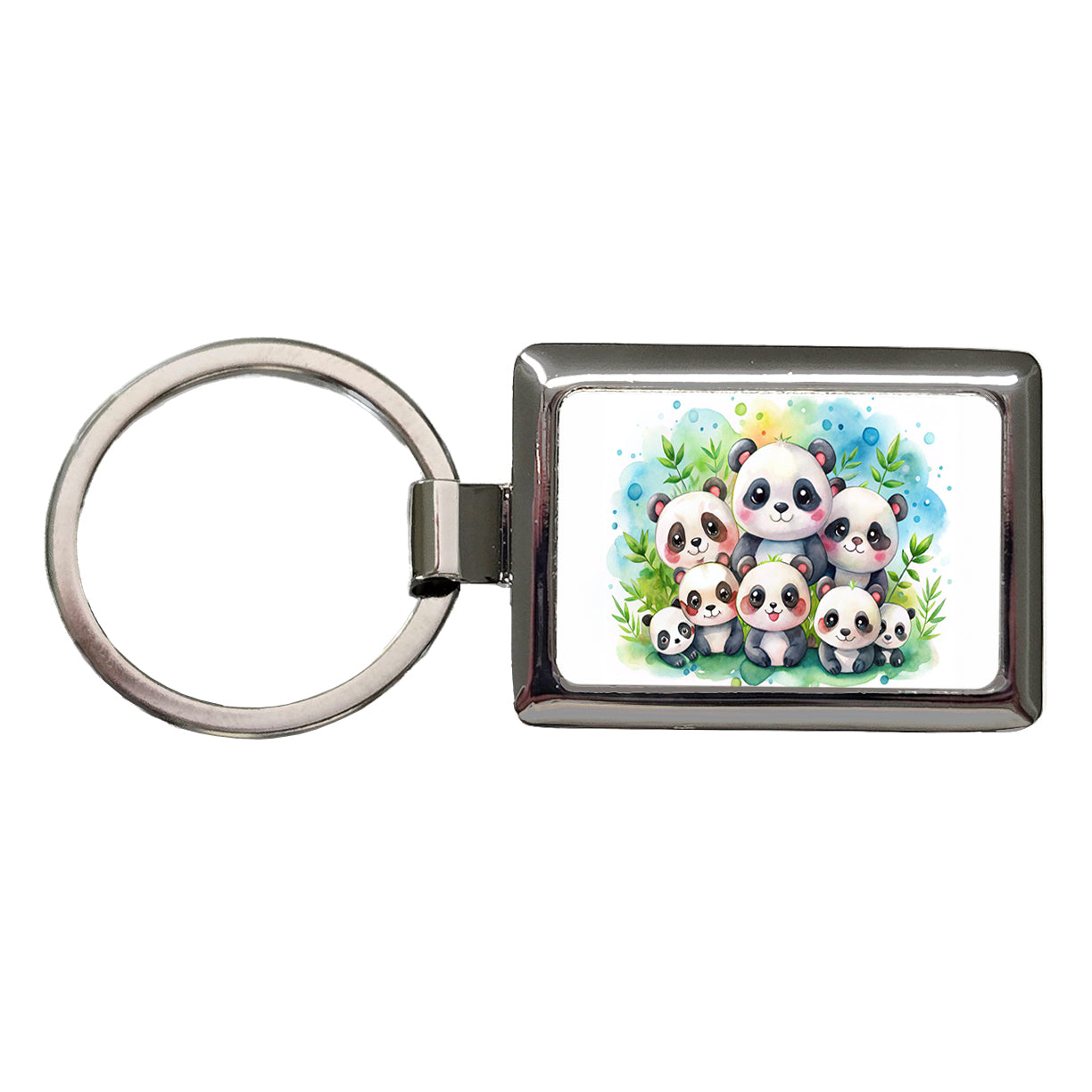 Bunch Of Cute Pandas Watercolor Rectangle Metal Keychain