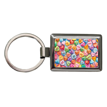 Candy Conversation Hearts Candy Valentine's Day Love Rectangle Metal Keychain