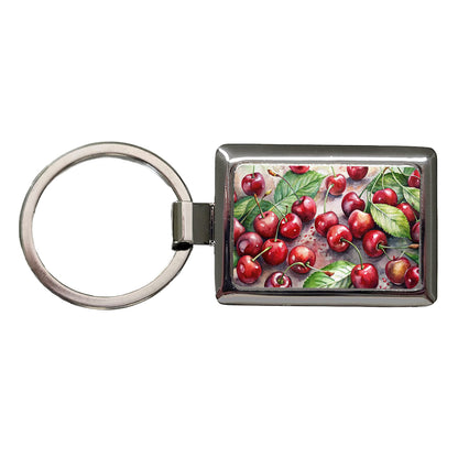 Cherries Fruit Watercolor Rectangle Metal Keychain