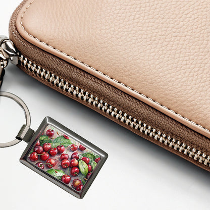 Cherries Fruit Watercolor Rectangle Metal Keychain
