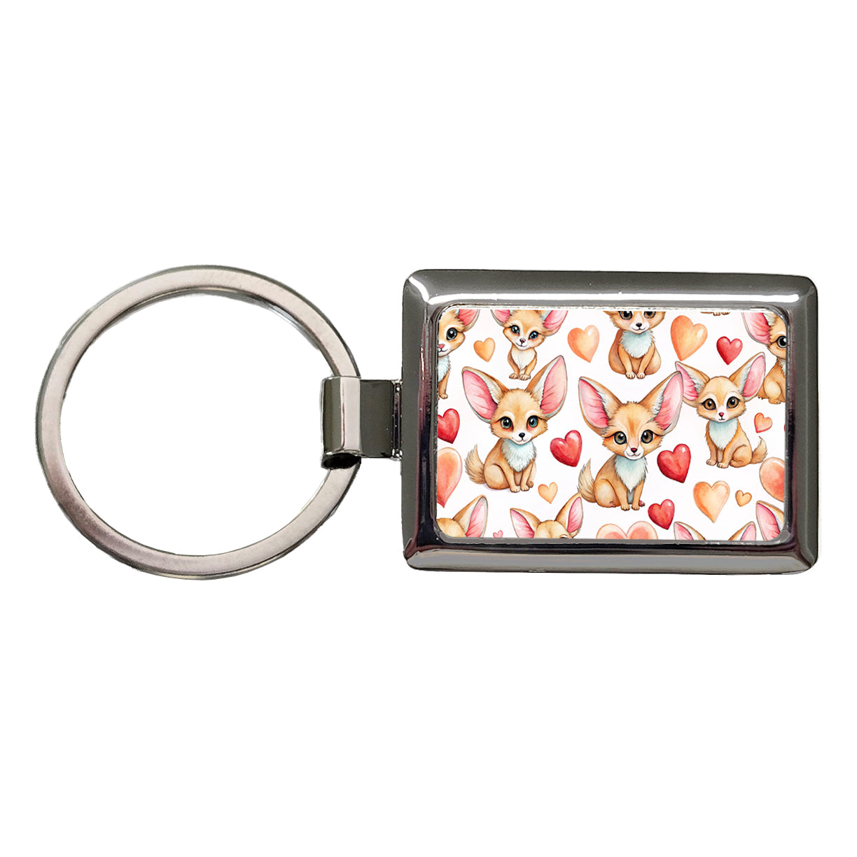 Chibi Fenec Foxes And Hearts Rectangle Metal Keychain