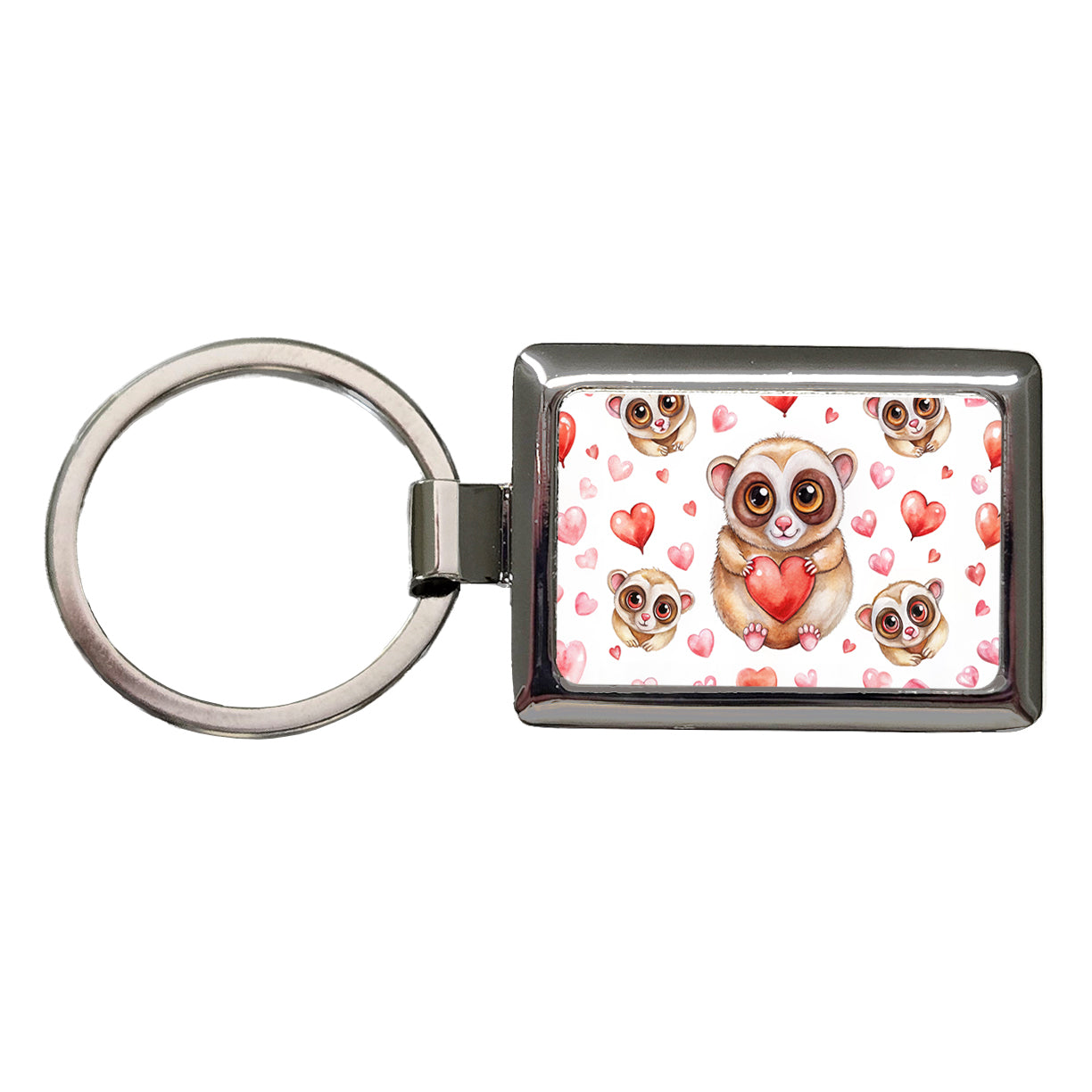 Chibi Slow Loris And Hearts Watercolor Rectangle Metal Keychain