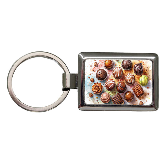 Chocolates Dark Milk Candy Watercolor Rectangle Metal Keychain