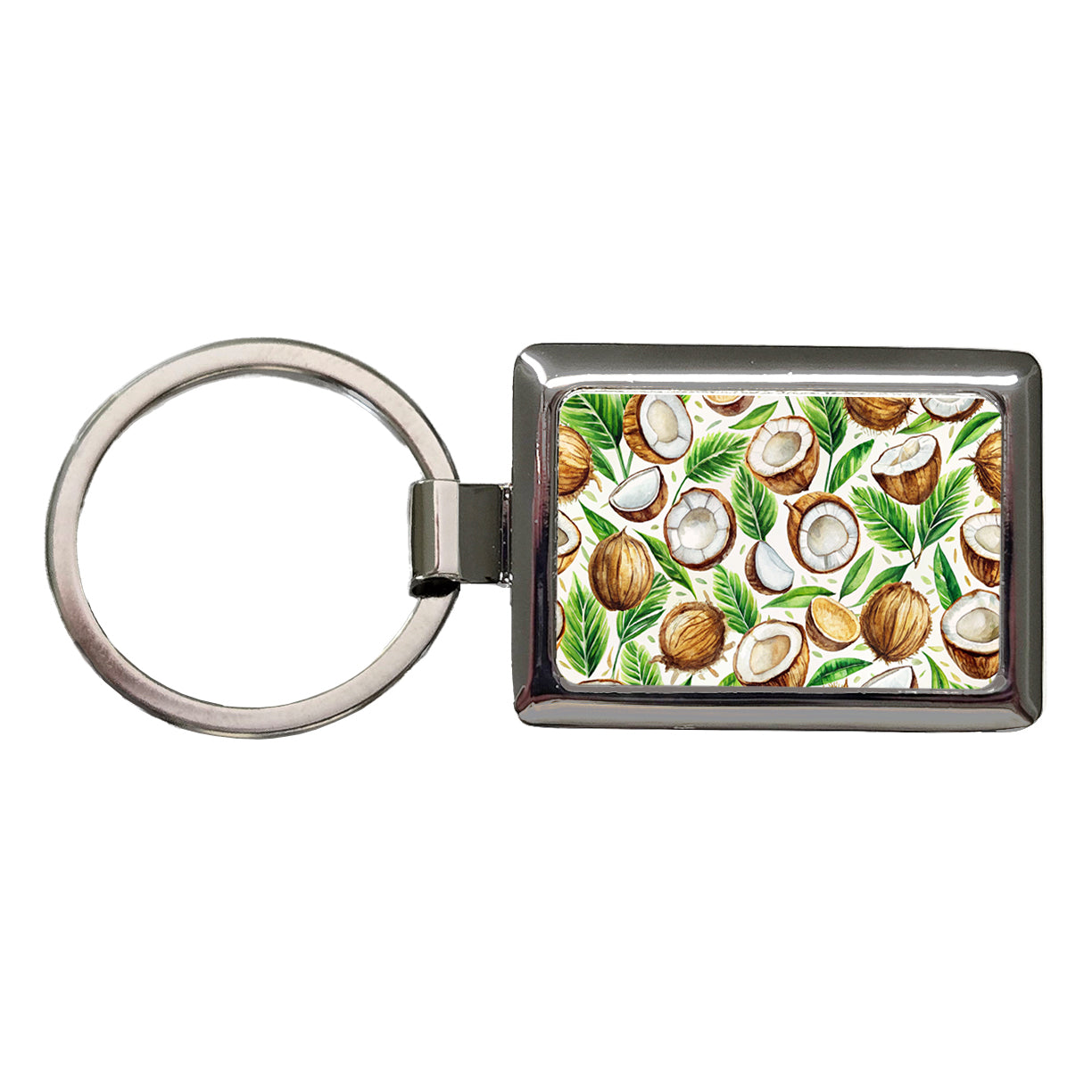 Coconut Pattern Watercolor Rectangle Metal Keychain