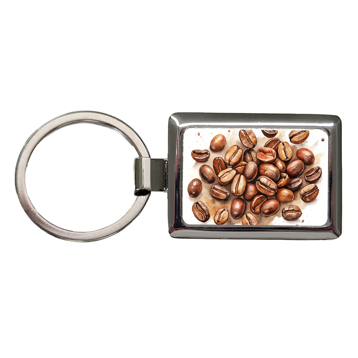 Coffee Beans Watercolor Rectangle Metal Keychain