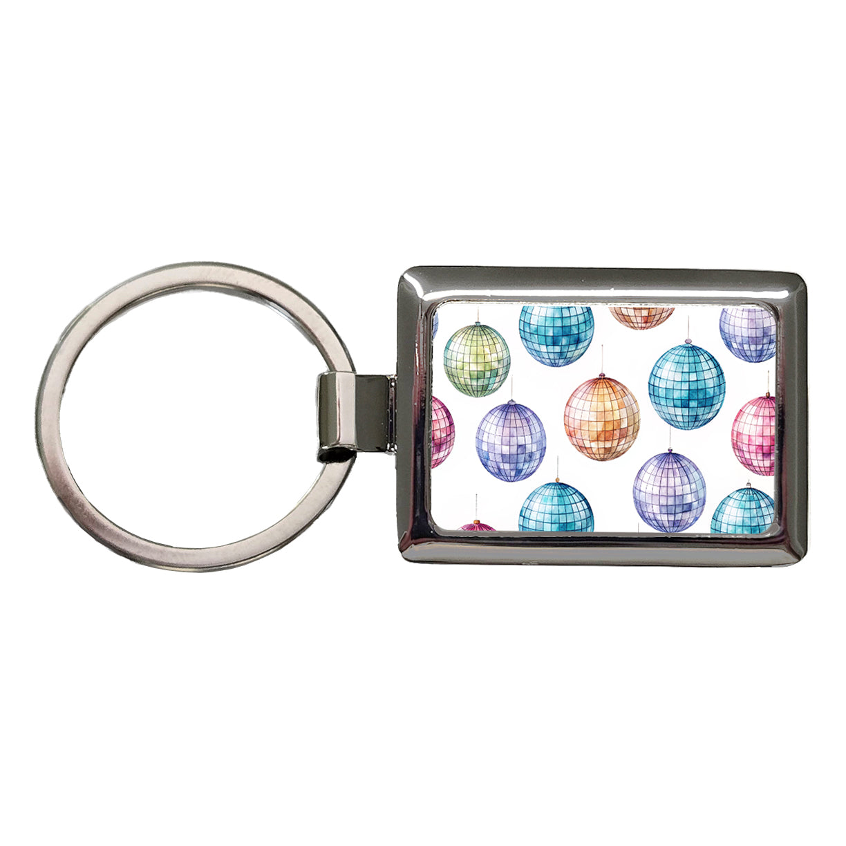 Colorful Disco Balls Rectangle Metal Keychain