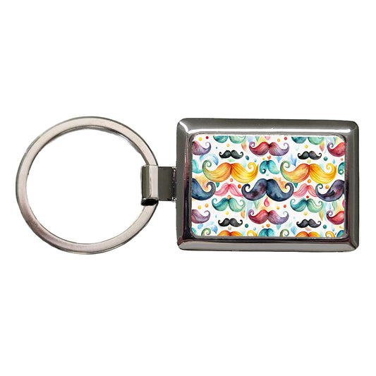 Colorful Mustaches Watercolor Rectangle Metal Keychain