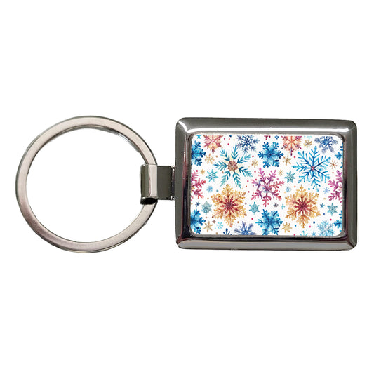 Colorful Snowflakes Winter Rectangle Metal Keychain