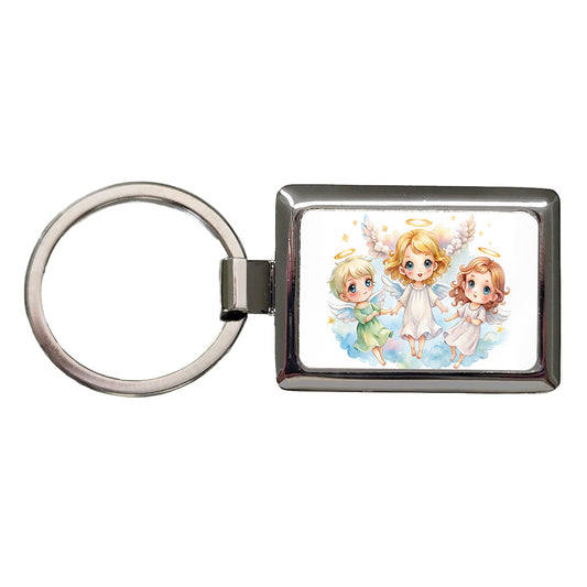 Cute Angels Watercolor Rectangle Metal Keychain