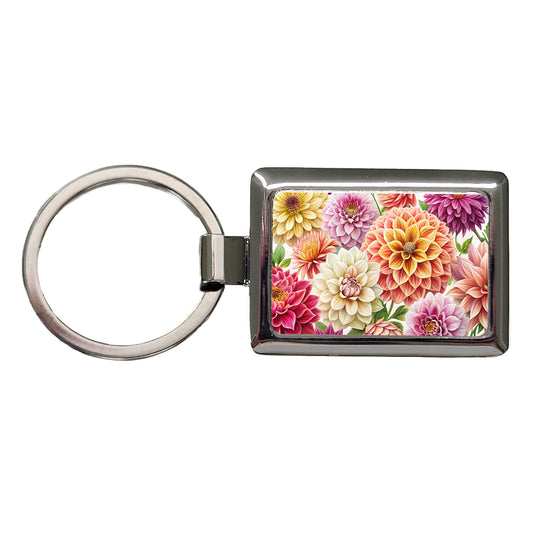 Dahlia Flowers Watercolor Rectangle Metal Keychain
