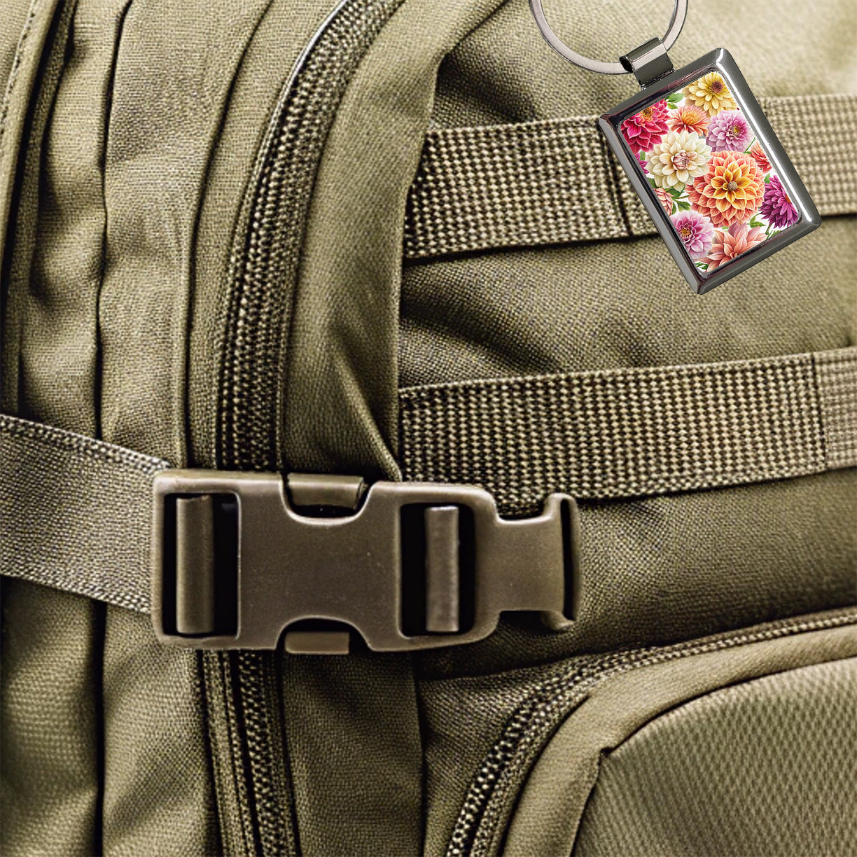 Dahlia Flowers Watercolor Rectangle Metal Keychain