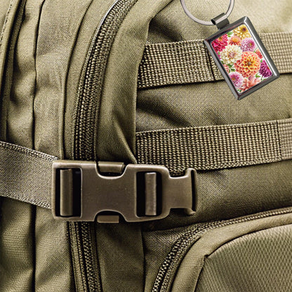 Dahlia Flowers Watercolor Rectangle Metal Keychain
